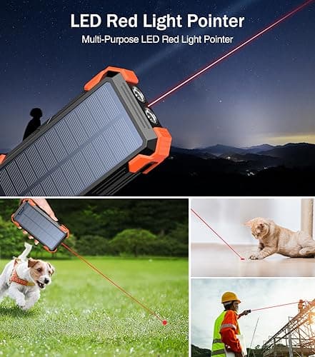 GOODaaa Portable Charger 42800mAh Built in 4 Cables and Thermometer 15W Fast Charging Power Bank Five Outputs Three Inputs Solar Charger Power Bank, SOS/Strobe/Strong Flashlights, Carabiner 5