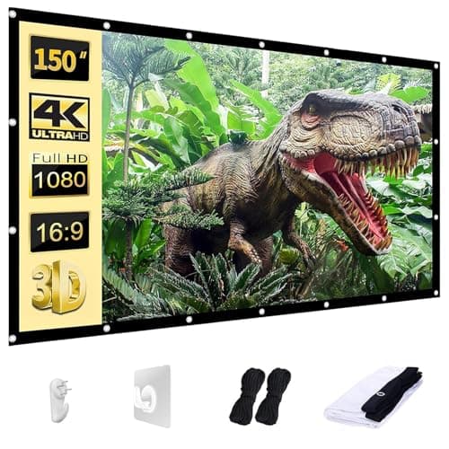 AAJK Projector Screen 150 inch, Washable Projector Screen 16:9 Foldable Anti-Crease Portable Projector Movies Screen for Home Theater Outdoor Indoor Support Double Sided Projection