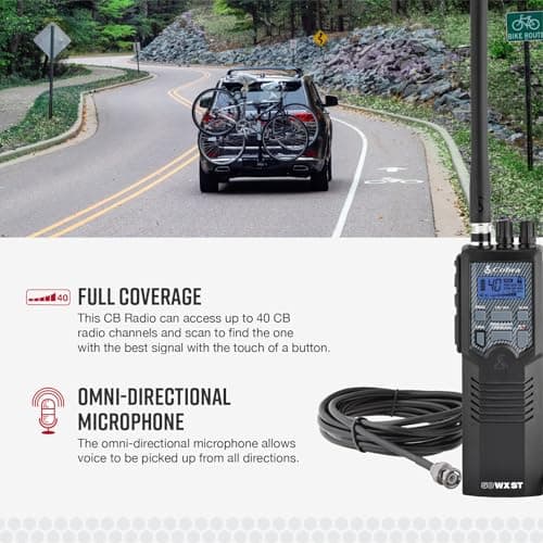 Cobra HHRT50 Road Trip CB Radio - 2-Way Handheld Emergency Radio with Access to Full 40 Channels & NOAA Alerts, Rooftop Magnet Mount Antenna and Omni-Directional Microphone, Black, 6.3" x 2" x 1.75" 5