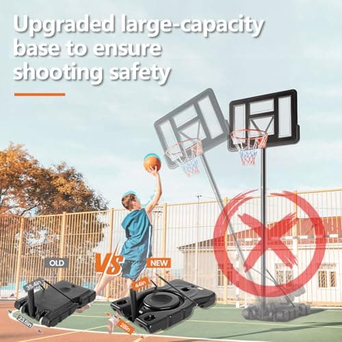 Sweetcrispy Portable Basketball Hoop Outdoor 4.2-10ft Adjustable Height for Kids/Youth/Adult, 44 Inch Shatterproof Backboard/Shock Absorbent Rim, Fillable Base, 2 Wheels for Backyard/Driveway 9