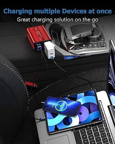 FOVAL 150W Car Power Inverter 12V DC to 110V AC Converter Vehicle Adapter Plug Outlet with 3.1A Dual USB Car Charger for Laptop Computer (Classic Red) 3
