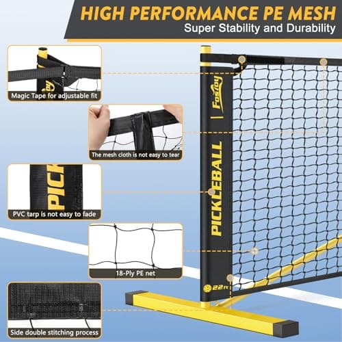 Portable Pickleball Net Set, 22FT Regulation Size 18-Ply PE Pickleball Net,Carry Bag, Weather Resistant Steady Metal Frame Easy Setup for Outdoor Indoor Driveway 2