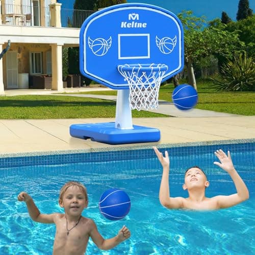 Pool Basketball Hoop Poolside, Large Pool Summer Water Basketball Hoop Game Toys with Lengthen Sturdy Base for Kids Boys Girls, Swimming Pool Basketball Hoop with 2 Balls and Pump 4