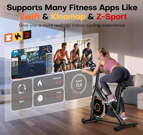 Exercise Bike, Adjustable Magnetic Resistance Stationary Bikes for Home with App Compatible, Silent Indoor Cycling Bike with 350lbs Weight Capacity Comfortable Seat, Digital Monitor & Phone Mount 2