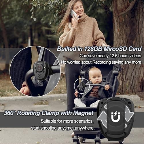 Mini Body Camera Video Recorder Built-in 128GB Memory Card with Night Vision IR & Loop Record HD 1080P, 4-6 HR Battery Life Wearable Police Cam for Home, Outdoor, Law Enforcement, Security Guard 5