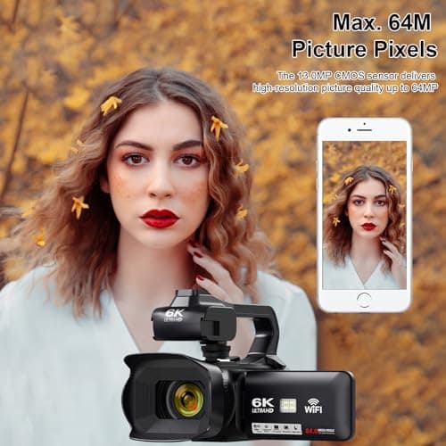 6K Video Camera Camcorder 64MP IR Night Vision Vlogging Camera for YouTube 18X Digital Zoom 4.0" Touch Screen Digital Camera with WiFi, Mic, Battery, Charger, Stabilizer, Remote Control, 64GB SD Card 3