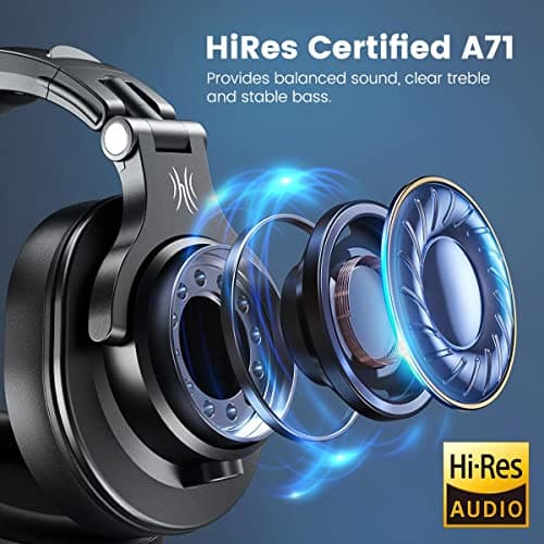 OneOdio A71 Hi-Res Studio Recording Headphones - Wired Over Ear Headphones with SharePort, Monitoring Mixing Foldable Headset with Stereo Sound, 3.5/6.35MM Jack for PC Computer DJ Guitar-Black 2