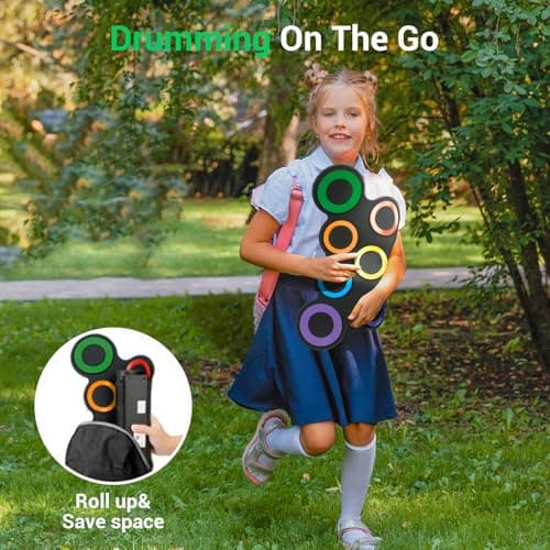 ROCKSOCKI Electric Drum Set, 7-Pad Kids Electronic Drum Set with Headphone Included, Roll-up Drum Practice Pad, Great Holiday Xmas Birthday Gift for Kids 2
