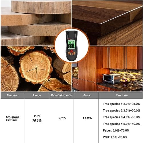Wood Moisture Meter, with battery and LCD display, suitable for quick determination of moisture content of many types of logs, paper, plywood, plaster walls, floor coverings, etc. 3