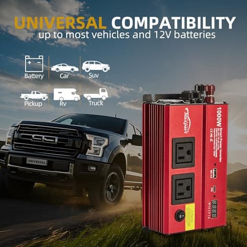 TWING Car 1000w Inverter,12v DC to 110v Power Inverters for Vehicles 1000 watt with Dual AC Outlets 3.0A USB and Type-C,12 Volt Inverter Car Cigarette Lighter Battery 2