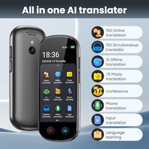 Language Translator Device No WiFi Needed, AI Translator with ChatGPT, Two Way Real Time Voice Translator Device with 150+ Languages, Recording/Offline/Photo Translation for Travel Business Learning 3