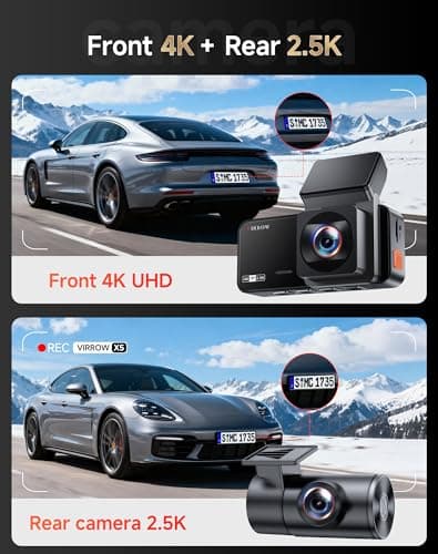 VIRROW Dash Cam Front and Rear: 4K+2.5K Dash Camera for Cars with Touch Screen 3.39" - Dashcam with WiFi APP Control 64GB Parking Mode Night Vision Loop Recording Emergency Lock (X5) 2