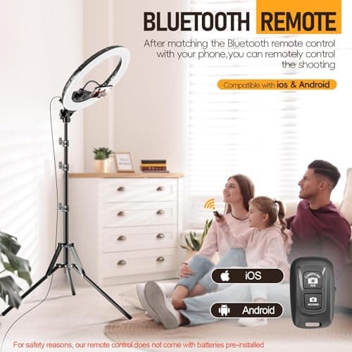 EMART 18-inch Ring Light with Stand, 2800-6500K LED Photography Lighting Kit with Phone Holder, Remote Selfie Light for Vlog Live Streaming Video Makeup Tattoo Barber Studio 5