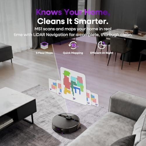 MONSGA Robot Vacuum and Mop Combo, 7000Pa Robotic Vacuum with Lidar Navigation, 180mins Runtime, Tangle-Free Robot Mop, 5 Editable Maps, APP/Remote/Voice Control, Ideal for Hard Floors and Carpets 4