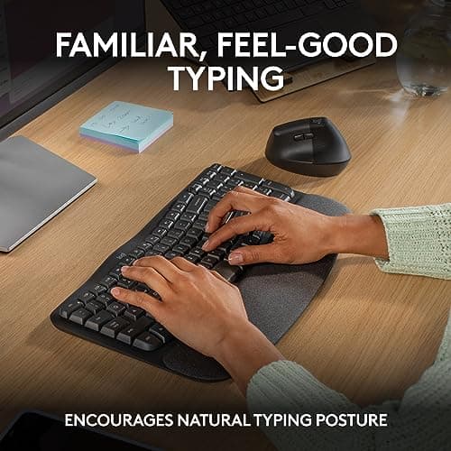 Logitech Wave Keys Wireless Ergonomic Keyboard with Cushioned Palm Rest, Comfortable Natural Typing, Easy-Switch, Bluetooth, Logi Bolt Receiver, for Multi-OS, Windows/Mac - Graphite 2