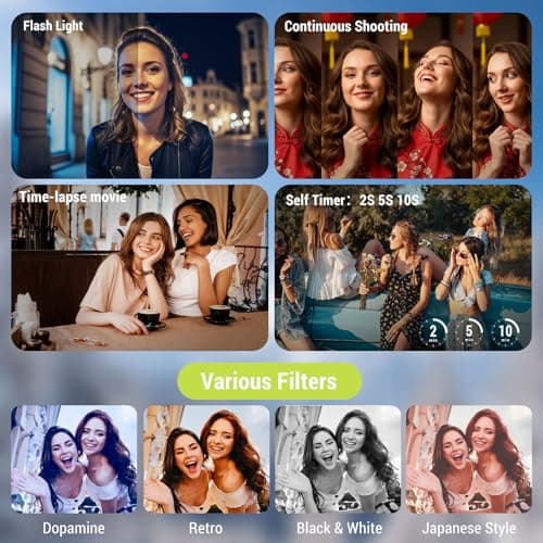 ZEOUPT Digital Camera, 4K 64MP Cameras for Photography, 270°Flip Screen Vlogging Camera, Autofocus, Flash, 18X Zoom, 2 Batteries, 64GB Card, Point and Shoot Digital Cameras for Kids Teens, Black 2