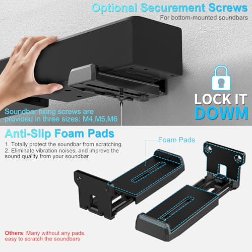 ZUOLACO Soundbar Wall Mount Bracket for Samsung, Bose, Vizio, LG, Sony, JBL, Sonos and More Sound Bar Mounts Under TV, Hold up to 33 lbs, Depth Adjustable 3.6”-6.4”, Soundbar Shelf, Black 4