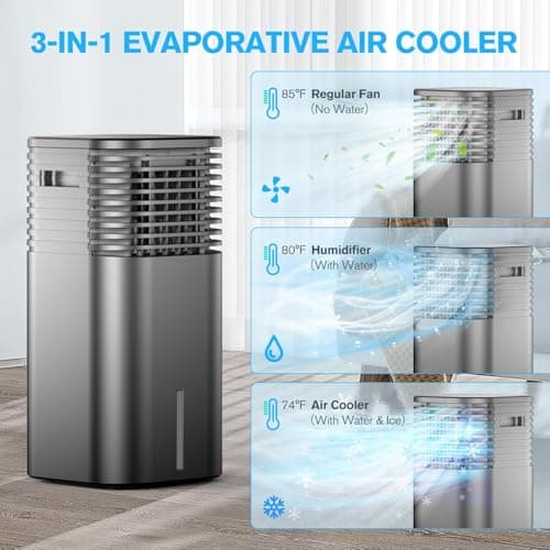 Windowless Portable Air Conditioner, 15H Timer & 120°Oscillation, 3-IN-1 Portable AC Unit with Remote, 2-Gal Tank, 3 Modes & 3 Speeds, Ultra-Quiet 24" Ventless Swamp Cooler for Room Home Office 4