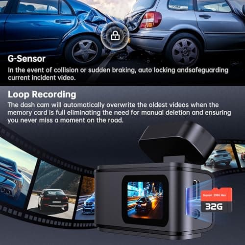 Dash Cam Front and Rear, 2.5K+1080P Dual Dash Camera for Cars, Ecomoment Car Camera with 1.47" IPS Screen, Built-in Wi-Fi, 170° Wide Angle, Night Vision, G-Sensor, 24H Parking Mode, 32GB Card Included 5