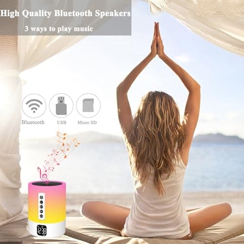 Alarm Clock Bluetooth Speaker, Night Light White Noise Machine Touch Bedside Lamp with Alarm Clock for Kids Multi-Color Changing Night Light Xmas Gifts for Teenage Girls Boys Women Teen Girl Gifts 5