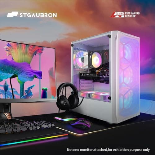 STGAubron Gaming PC Desktop Computer, AMD Ryzen 5 5500 up to 4.2G, GeForce RTX 3050 6G, 16G DDR4, 1T SSD, WiFi 6, BT 5.2, RGB Fan x6, Windows 11 Home 4