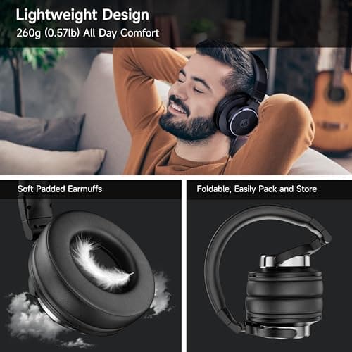 Rumoon Wired Over Ear Headphones, Studio Monitor & Mixing DJ Headphones with 50mm Neodymium Drivers and 1/4 to 3.5mm Jack for Guitar AMP Podcast Piano Keyboard (Black) 5