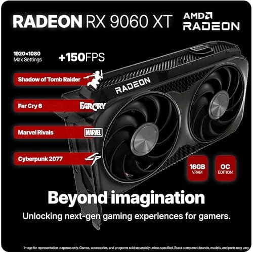 SAAV X12 2025 Gaming PC Tower Computer, AMD Ryzen 7 5800X 4.7GHz, Radeon RX 9060 XT 16GB GDDR6, 22 inch Monitor, 32GB DDR4, 1TB NVMe SSD, WIFI 6 Bluetooth Windows 11, RGB Prebuilt Desktop Bundle Black 4