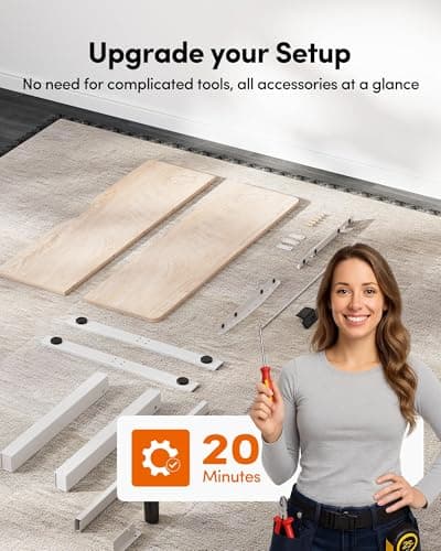 FEZIBO Standing Desk, 48 × 24 Inches Electric Height Adjustable, Sit and Stand Up, Computer Office Desk with Splice Board, White Frame/Maple TOP 5