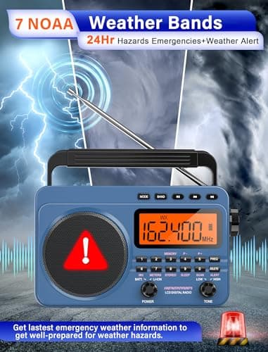 Digital AM FM Shortwave Radio with Best Reception,4000mAh Rechargeable Portable Radio with NOAA Weather Alert, Big Speaker, Digital Tuner and Stereo Earphone,Support Micro SD Card and USB MP3 Player 5