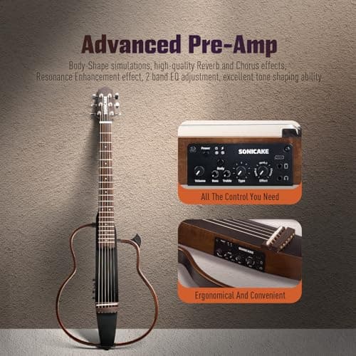 Sonicake Travel Guitar, Portable Acoustic-Electric Guitar Kit, Solid Mahogany Body Easy Assemble Frames, Multi Body-Shape Sim Rechargeable Preamp, Gig Bag, All Accessories QGT-01 2