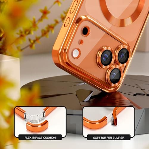 Misea Magnetic for iPhone 17 Pro Max Case Compatible with MagSafe [Never Yellowing] [Military Grade Drop Protection] Full Camera Lens Protector Plating Soft Clear Phone Case for Women, Cosmic Orange 4