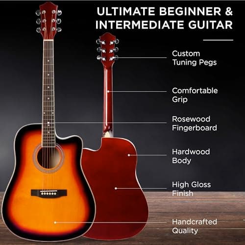 Best Choice Products 41in Beginner Acoustic Guitar Full Size All Wood Cutaway Guitar Starter Set w/Case, Strap, Capo, Strings, Picks - Sunburst 4