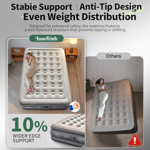 InnoTruth Air Mattress Queen with Built in Pump, Inflatable Mattress Blow up Mattress, Family Choice Award Winner, 18" Colchones Inflables Foldable Air Bed for Guest & Home, Ideal for Camping, 650lbs 5