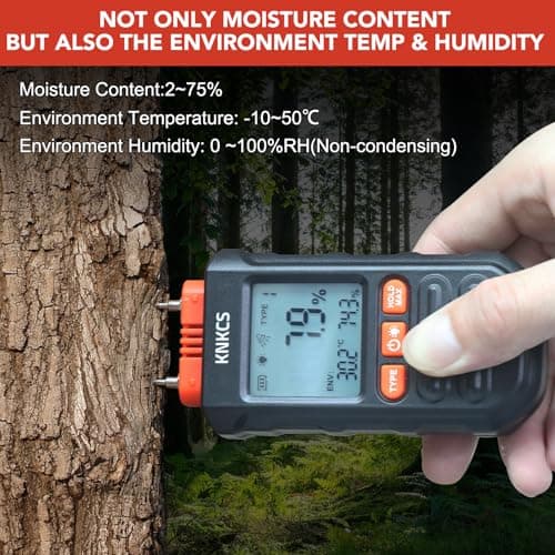 KNKCS Wood Moisture Meter for Lumber - Ideal Moisture Meter for Wood, Firewood, Lumber, Bricks, Floors, Drywall - Accurate to 0.1% with Backlit LCD, Temperature & Humidity Display 4