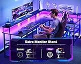 ODK 59" L Shaped Gaming Desk with Power Outlet and LED Lights, PC Gaming Table with USB Ports, Reversible L Shape Desk with Storage Shelves & Monitor Stand, Home Office Desk, Black Carbon Fiber 5