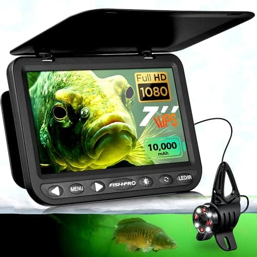 [FishPRO® 2026 Upgrade] NO.1 HD 1080P Underwater Fishing Camera 7'' IPS- w/10,000mAh (Ease To Use) Ice Fishing Camera Underwater, Fish Finder Camera for Ice Lake Boat Fishing w/USB-C, LED+IR, 25m/82ft