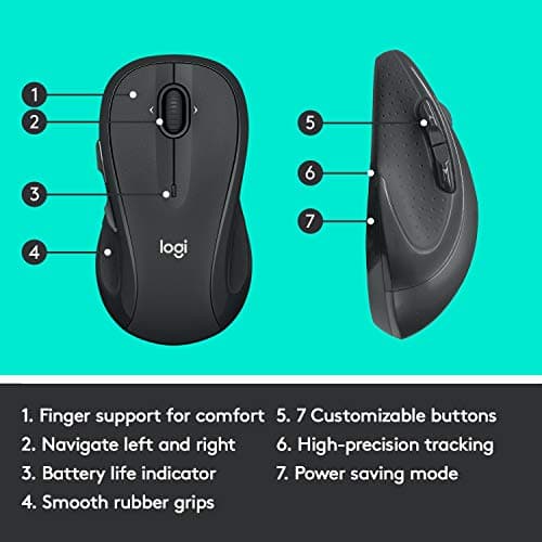 Logitech M510 Wireless Mouse, Mouse for Laptop and PC with USB Unifying Receiver, Programmable Buttons - Graphite 2
