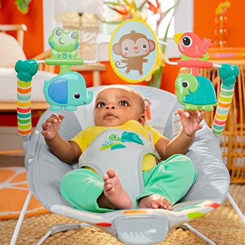 Bright Starts Playful Paradise Comfy Baby Bouncer Seat with Soothing Vibration and Toys, Unisex, 0-6 Months 5