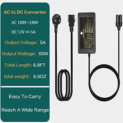 AC to DC Converter 110V to 12V 5A 60W Car Cigarette Lighter Adapter - Wall Plug Outlet Female Socket Converter - 110/120 to 12 Volt AC/DC Adapter Power Supply 3