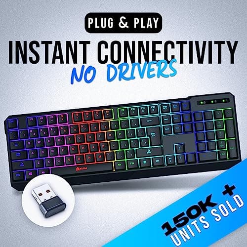 KLIM Chroma Wireless Keyboard – RGB Backlit Gaming, Rechargeable Battery, PC Keyboard, Durable & Water-Resistant, Compatible with PS4, PS5 & Mac - Black 2