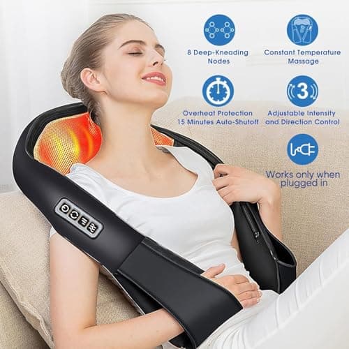 AERLANG Shiatsu Back and Neck Massager, Back Massager Deep Tissue Kneading Neck and Shoulder Massage with Heat, Electric Massage Pillow Fathers Day Gift Ideas from Daughter Son(NOT Cordless) 4