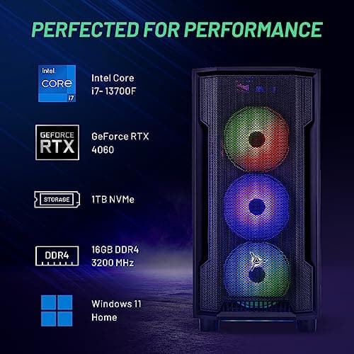 Skytech Gaming Shadow Gaming PC Desktop – Intel Core i7 13700F 2.1 GHz, NVIDIA RTX 4060, 1TB NVME SSD, 16GB DDR4 RAM 3200, 600W Gold PSU, 360mm AIO, 11AC Wi-Fi, Windows 11 Home 64-bit,Black 3