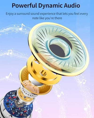 PocBuds Bluetooth Headphones Wireless Earbuds 80hrs Playtime Wireless Charging Case Digital Display Sport Ear Buds with Earhook Deep Bass IPX7 Waterproof Over-Ear Earphones for Phone Laptop Rose Gold 5