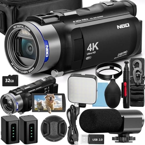 NBD 4K Video Camera Camcorder Ultra 48MP Vlogging Camera for YouTube,16X Digital Zoom Camcorder 3.0" IPS 270° Flip Screen with Mic,Fill Light,2 Batteries and 32G TF Card(Black)