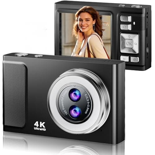 JDZ Digital Camera, 4K UHD Point and Shoot Cameras with Dual Camera, Compact Kids Digital Camera with16X Zoom Anti-Shake for Teens Boys Girls, Black