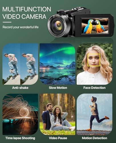 4K Video Camera Camcorder 64MP Vlogging Camera for YouTube 3.0" Touch Screen 18X Digital Zoom IR Night Vision with External Stereo Microphone,Remote,Lens Hood,Handheld Stabilizer,32G Card &2 Batteries 5
