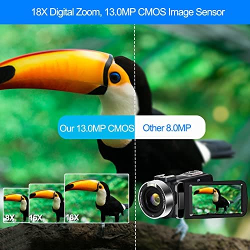 4K Video Camera, Camcorder 48MP Ultra HD WiFi Vlogging Camera for YouTube 18X Zoom 3.0" Touch Screen Digital Camera with Microphone, Stabilizer, Lens Hood, Remote, 2 Batteries 2