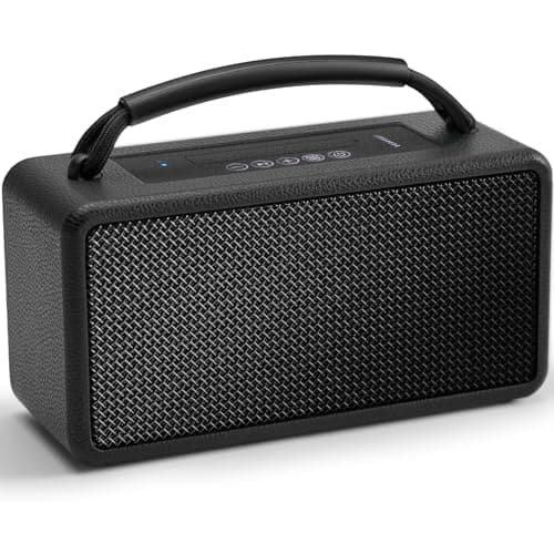 DINDIN Portable Bluetooth Speaker: 80W (Peak), 20H Playtime, Loud Wireless Wood Speakers with Bass, AUX and USB Input, Subwoofer, TWS Pairing, Vintage Speaker for Outdoor, Home, Office (Black)