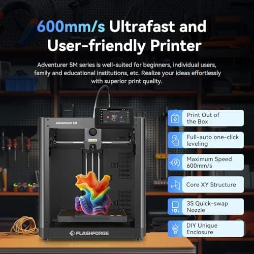 FLASHFORGE Adventurer 5M 3D Printer with Fully Auto Leveling System, Max 600mm/s High-Speed, 280℃ Quick-Detach Nozzle, CoreXY Structure for Superior Print Quality, Rookies & Experts Smart Choice 2