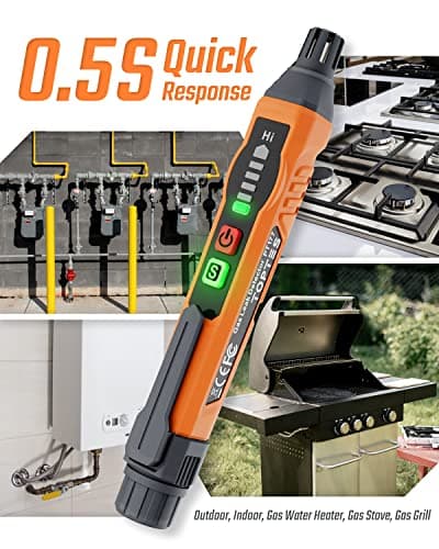 Natural Gas Detector, TopTes PT177 Gas Leak Detector with Audible & Visual Alarm, Portable Gas Sniffer to Locate Combustible Leak Sources Like Methane, Propane for Home (Includes Battery x2)-Orange 3